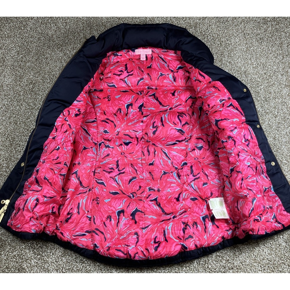 Lilly Pulitzer Down Puffer Vest Navy Blue w/Floral Lining Full Zip Women's Small - Picture 4 of 12